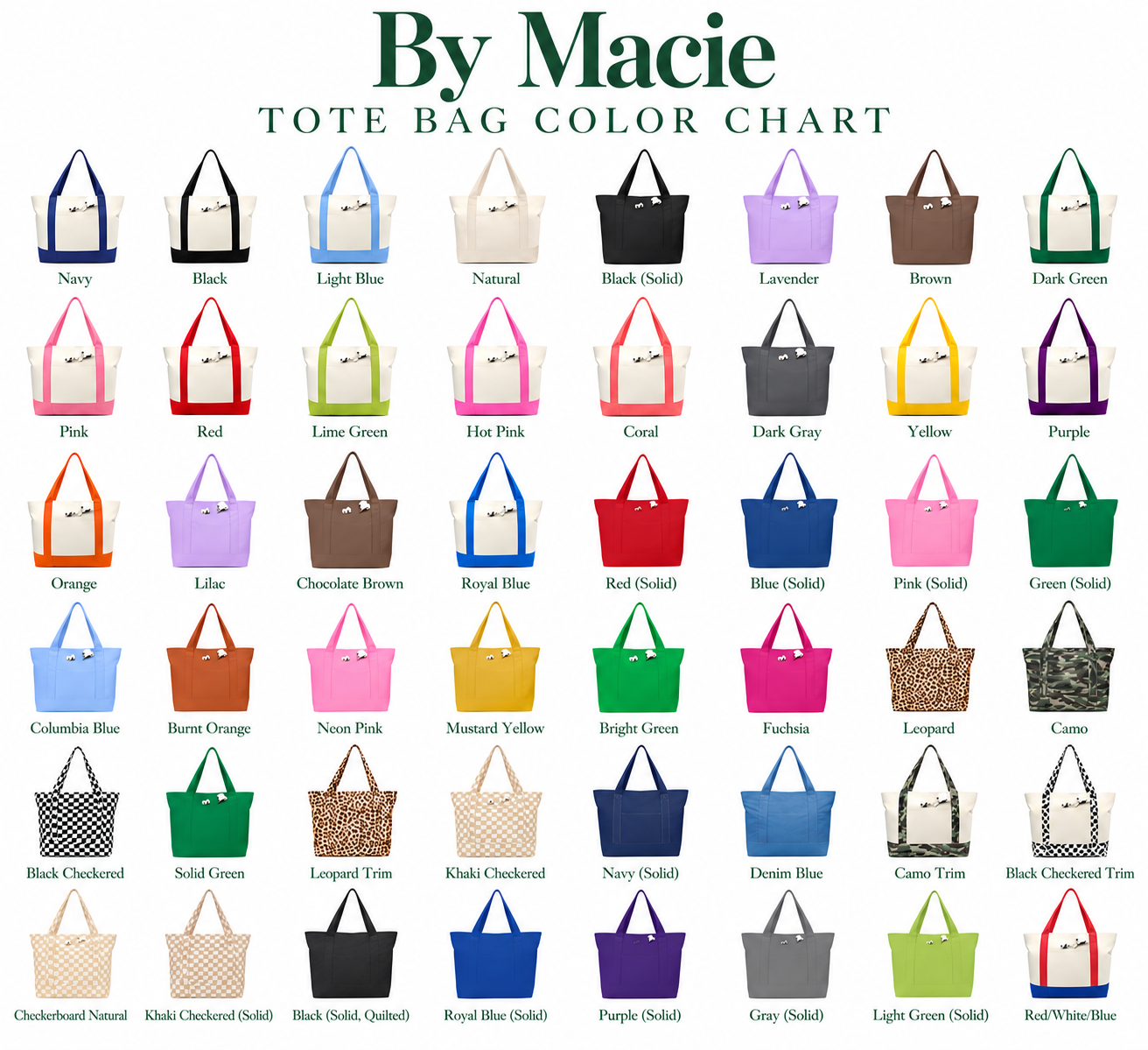 By Macie tote bag color chart